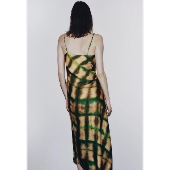 Zara Satin Effect Asymmetrical Satin Dress Size Medium Cowl Neck Multicolor - Picture 3 of 9